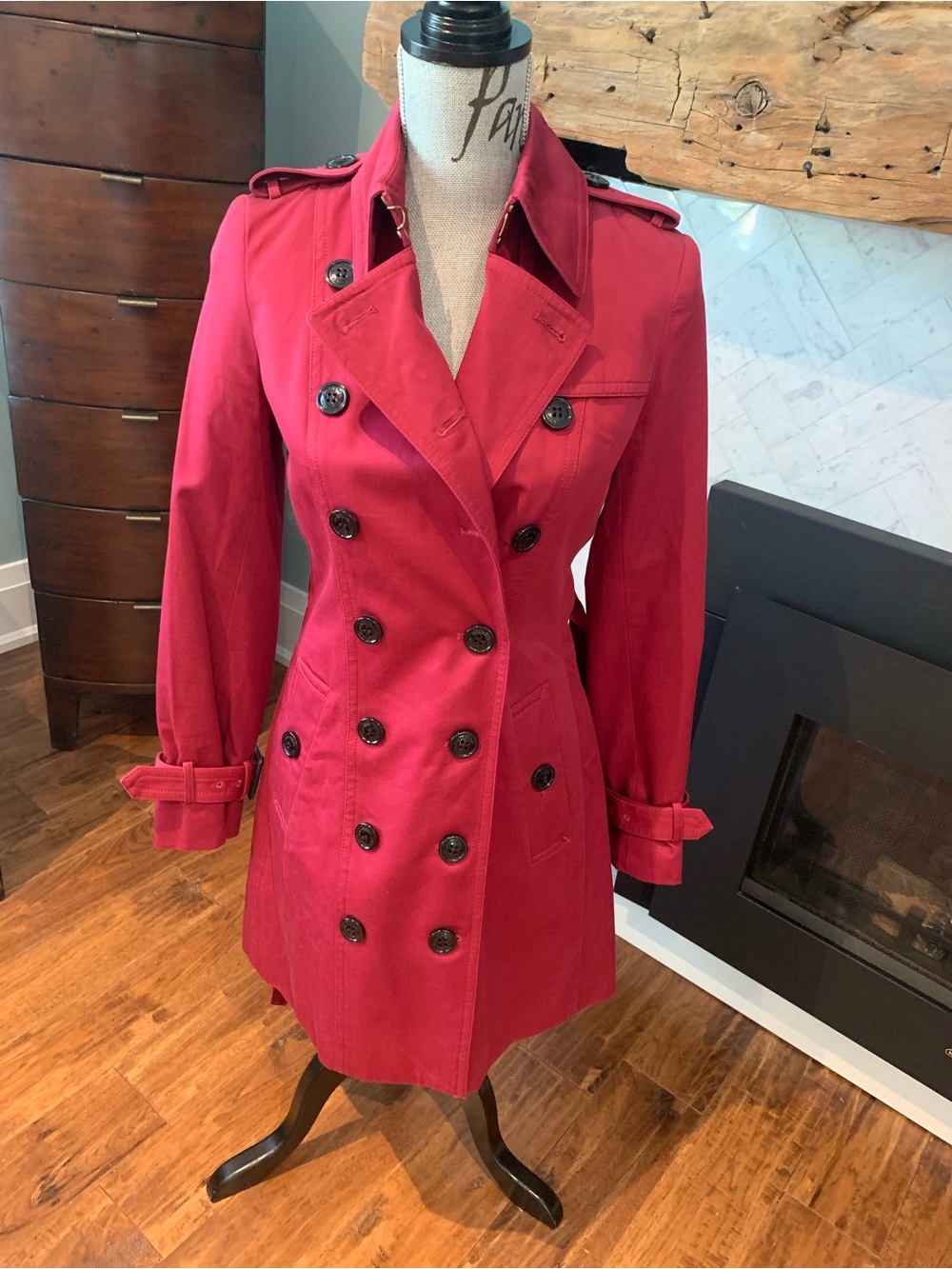 Burberry Burgundy/Merlot Double-Breasted Trench Coat - Picture 1 of 16